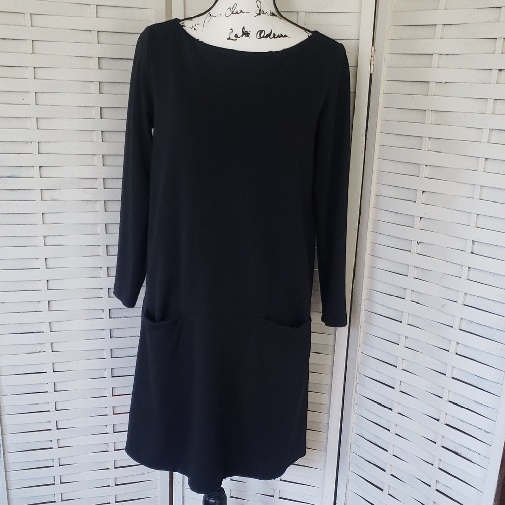 Eileen Fisher Black Long Sleeve Tunic Dress With Pockets Dress Size S